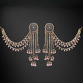 Gold Jhumka Earrings with Pearl Drops - Elegant Layered Chain Design