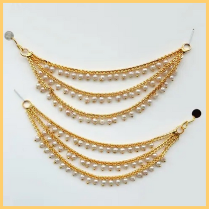 Traditional Gold Plated Long 3 Layer Ruby Emerald Stone Drop KansarEar Thread for Earrings Chain jewellery for Women & Girls