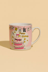Happy Birthday Ceramic Coffee Mug – Pink Party Design with Cake & Bunting Print – Gift Cup for Girls, Boys, Kids, Friends, Husband, Wife – Birthday Celebration Tea & Coffee Cup