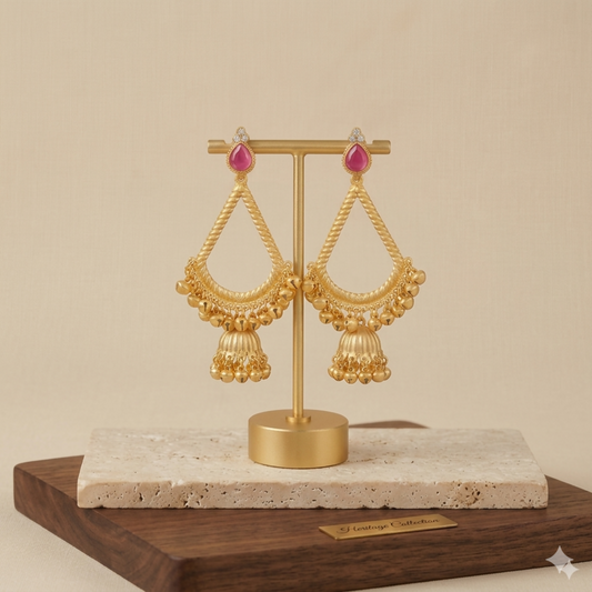 Traditional Kashmiri Inspired Jhumka Drop Earrings with Intricate Bell Detailing