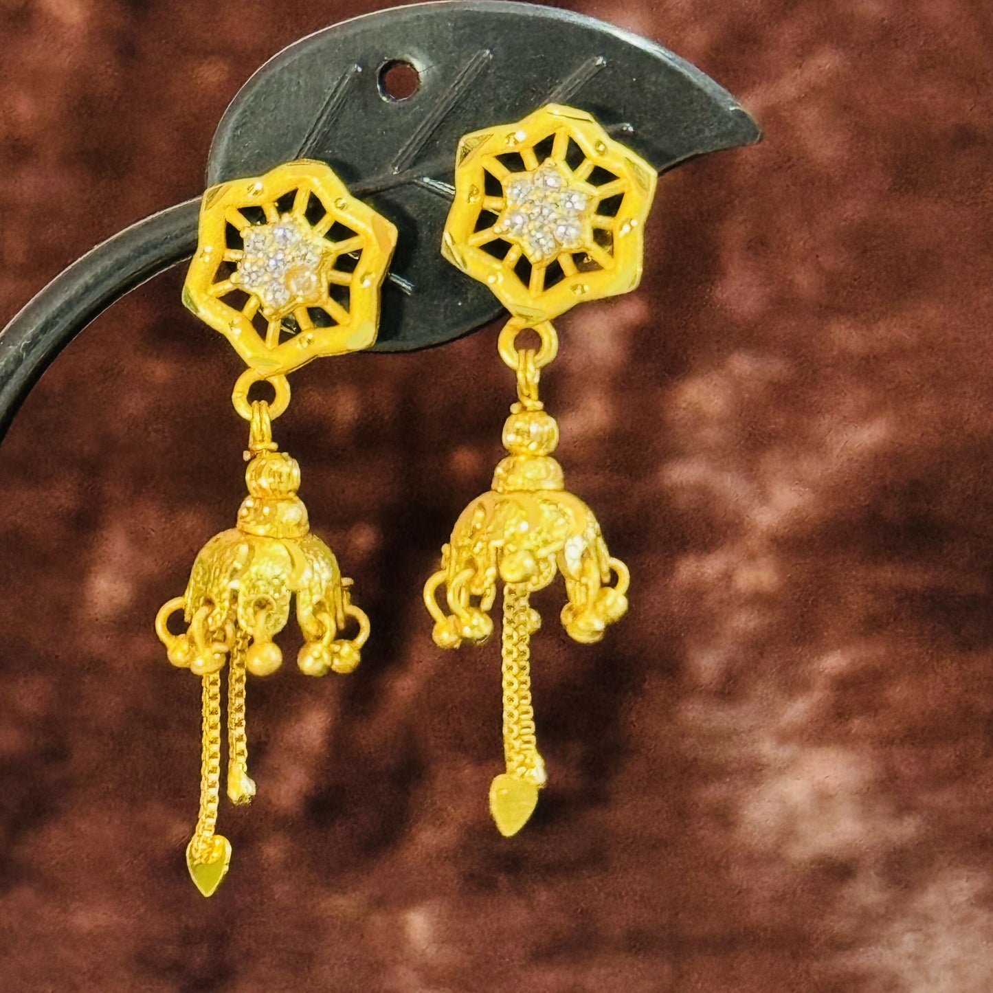Gold Plated Octagon Star Design Jhumki Earrings