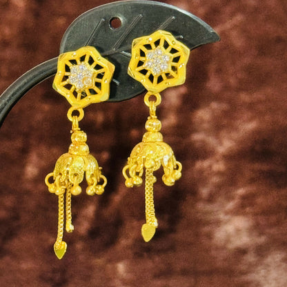 Gold Plated Octagon Star Design Jhumki Earrings