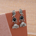 Oxidized Jhumka Earrings – Elegant Black Stone Design