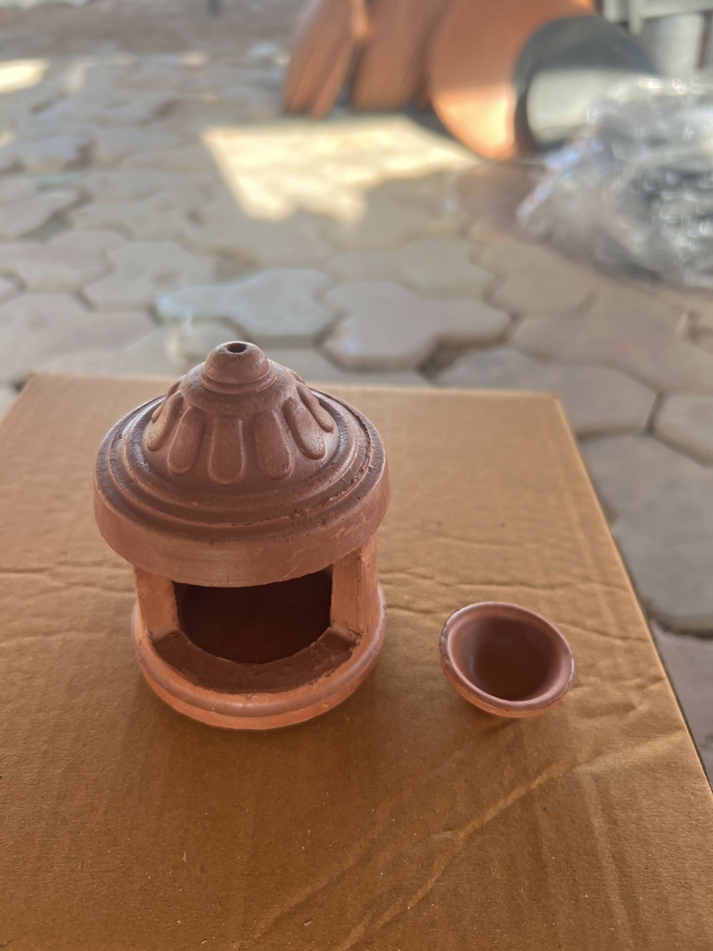 Removable oil container of terracotta diya lamp for easy cleaning