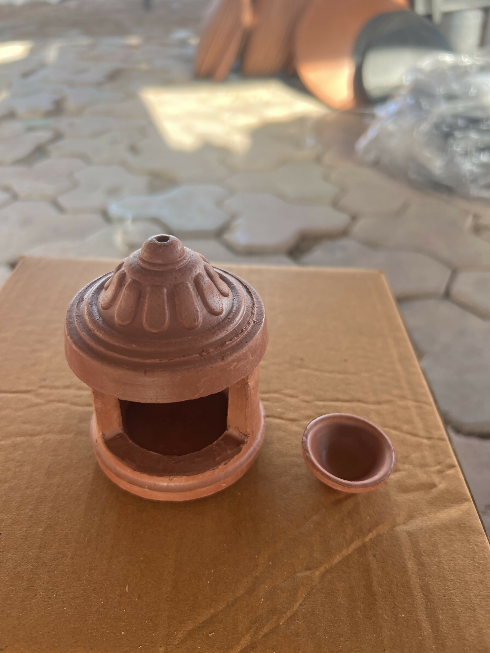 Removable oil container of terracotta diya lamp for easy cleaning