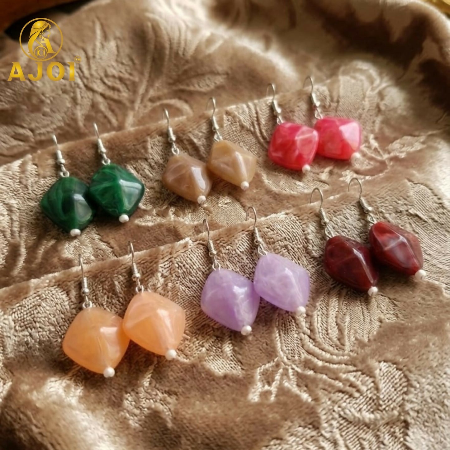 Lavender and pink stone geometric drop earrings