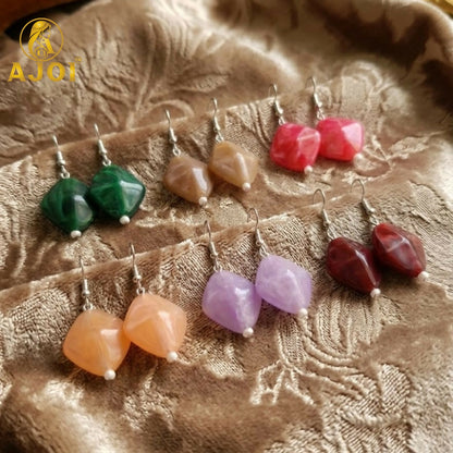 Lavender and pink stone geometric drop earrings