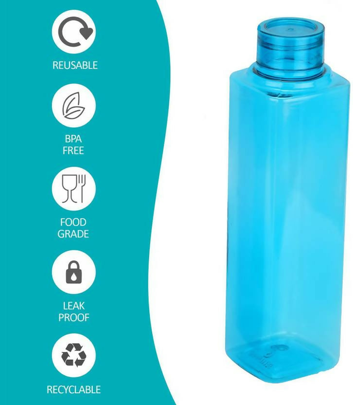 Square Shape Plastic Water Bottles Pink, Blue, Black (6Pc/1000Ml)