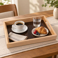 Premium Wooden Serving Tray with Raised Edges and Cutout Handles for Home & Kitchen