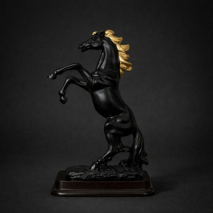 Black Horse poly-resin Showpiece with Golden Mane for Home Decor | Lucky Horse Statue