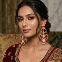 Royal Red Layered Meenakari Pearl Chandbali Earrings (1 Pc)