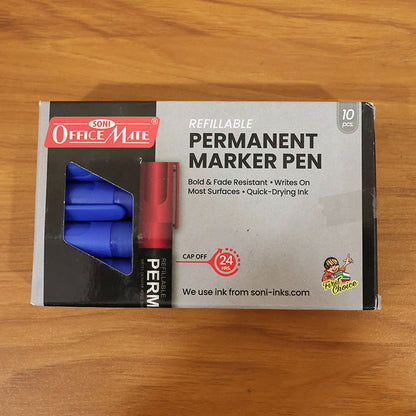 Refillable Permanent Marker Pen – Blue Ink, 10 Piece Combo