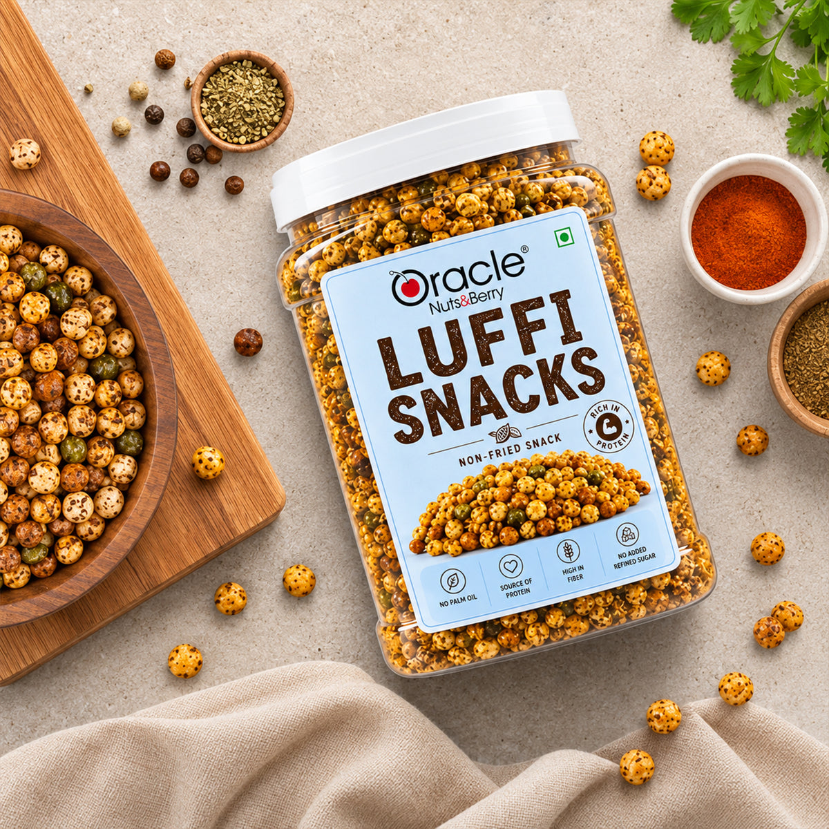 Luffi Snacks Premium Light Crunchy Wholesome Roasted Anytime Snack Mix Jar (450g)