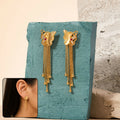Gold Butterfly Dangle Earrings with Multi-Strand Chain Tassels & Fi...