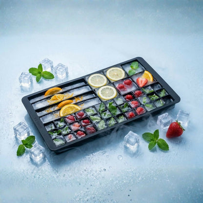 Bright green ice tray on kitchen counter