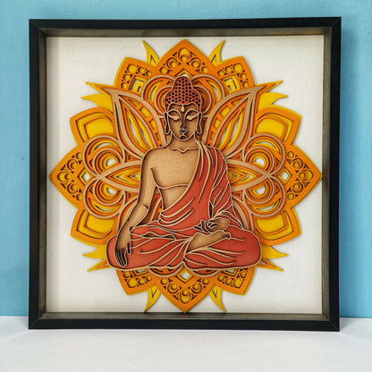 Handcrafted Wooden Buddha Wall Art – Multi-Layer 3D Wall Frame | Peaceful Mandala Design | Spiritual Home Decor Gift | Handmade Indian Artwork