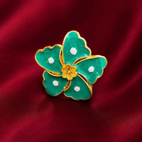 Elegant Teal Floral Statement Ring for Women | Vintage Gold-Tone Design in pista color