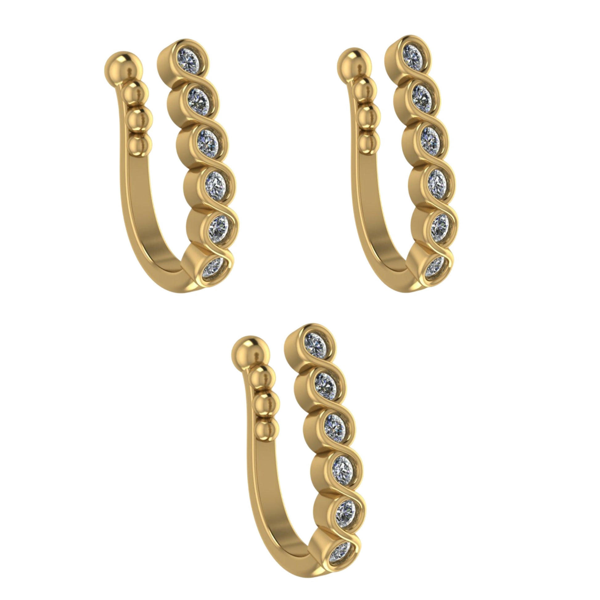 Wavy Diamond Clip-On Nose Ring | Gold Plated AD Non-Pierced Combo Pack of 3