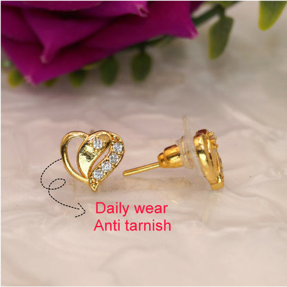 Dainty Gold Heart Stud Earrings with AD for women & girls