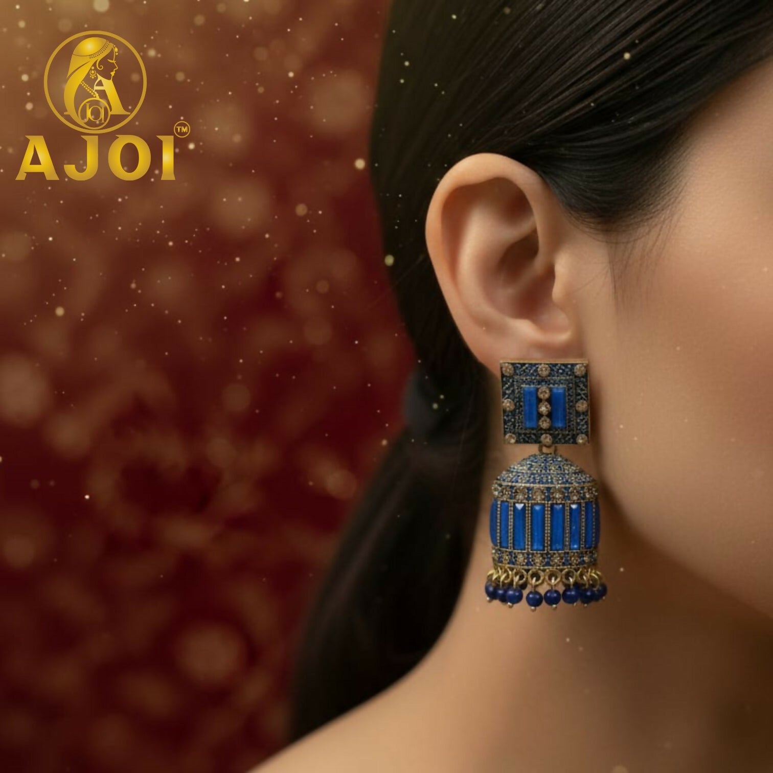 Royal Sapphire Blue Designer Earrings with Elegant Drop and Stone Detailing
