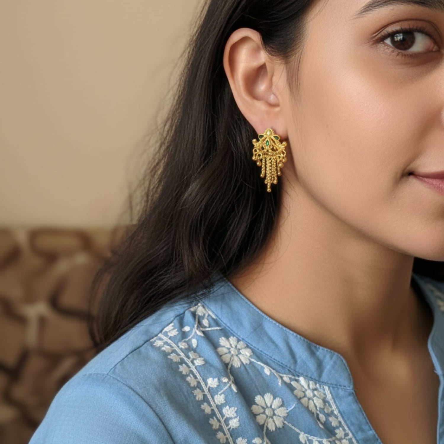 5 Line Side Latkan Golden Earrings with Mina for Women & Girls – Fancy Jewellery Gift