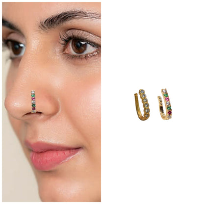 3 Pcs Gold Plated AD Non-Piercing Nose Clip Set Combo Pack Of 2