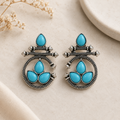 Ethnic Tribal Stud Earrings – Vibrant Turquoise & Handmade