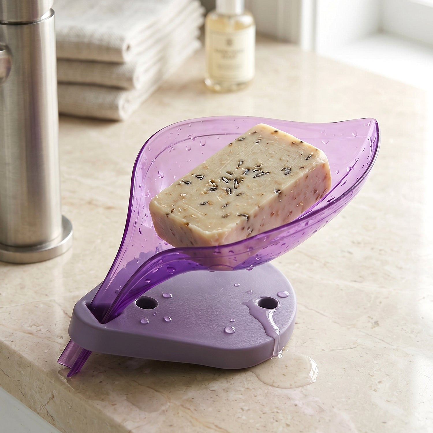 Top view of leaf design soap tray holder with drainage slots