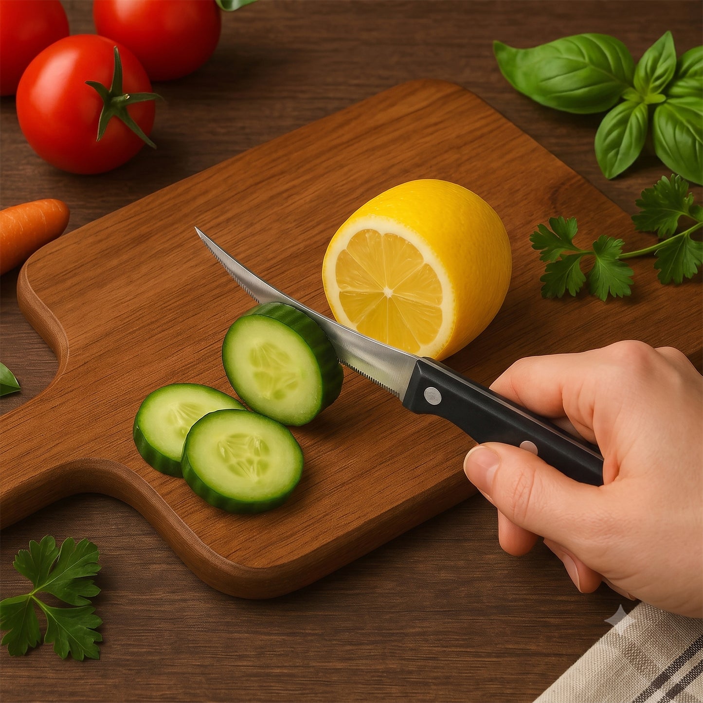 Apex Serrated Lemon Knife with Curved Blade and Riveted Handle (1 Pc)