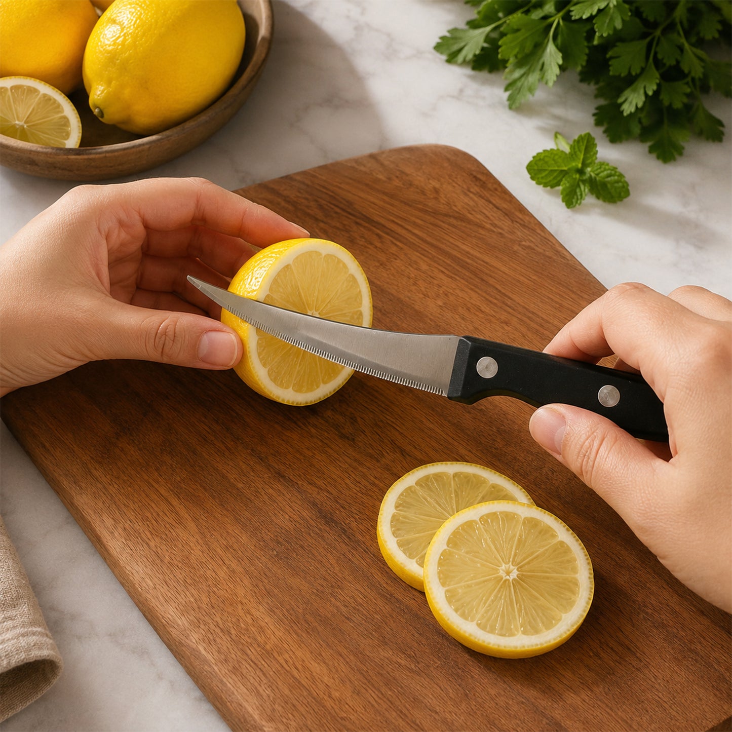 Apex Serrated Lemon Knife with Curved Blade and Riveted Handle (1 Pc)