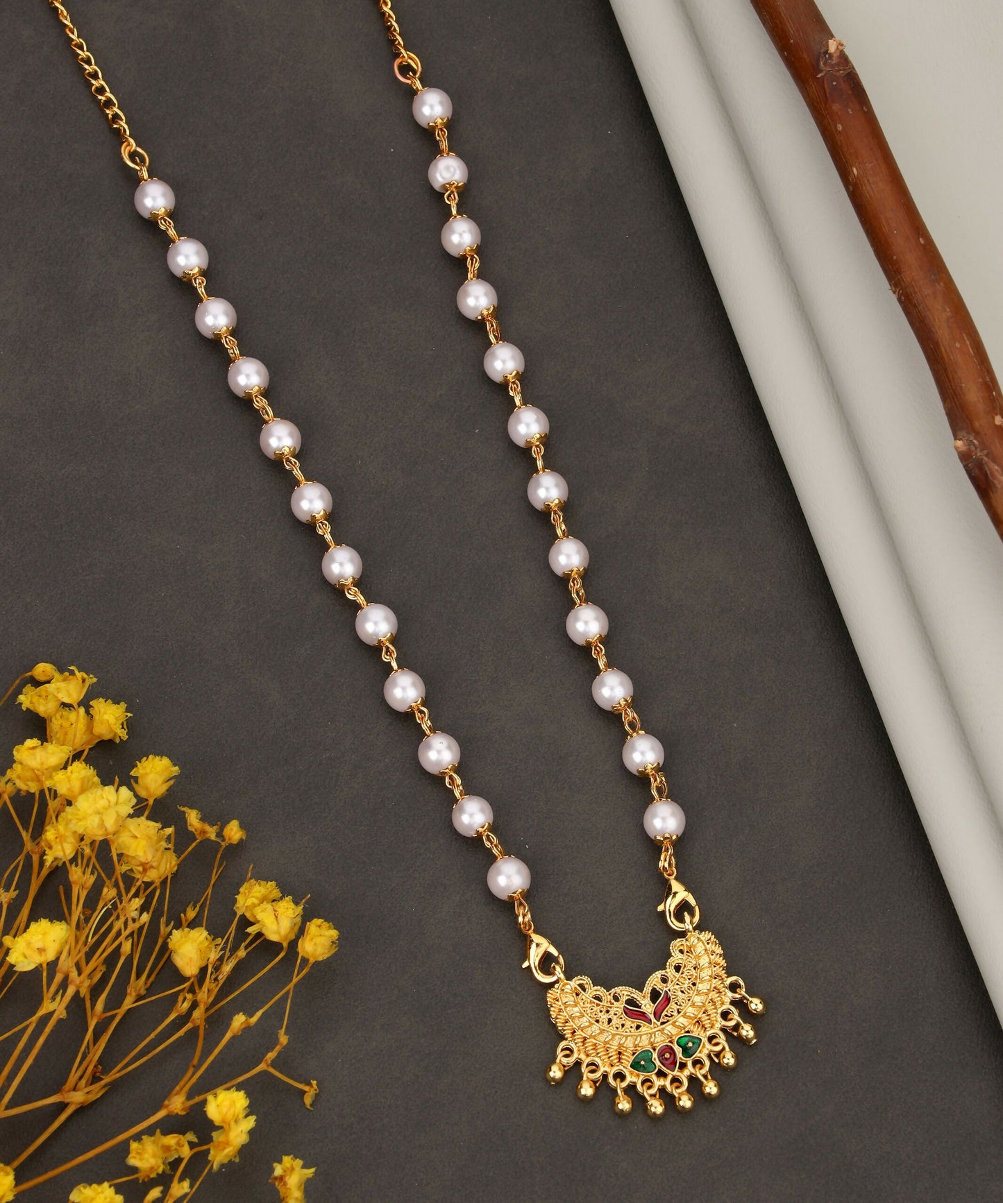 Romantic Gold Ruby Green Mina Work Crystal Heart Necklace Set