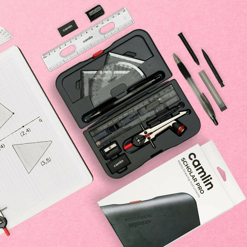 Camlin Scholar Pro Geometry Box – 12-Piece Maths Drawing Instruments S