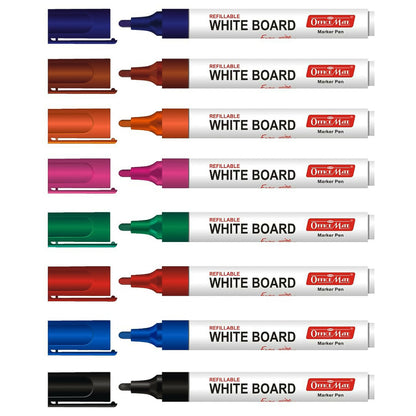 Officemate Refillable Whiteboard Marker Pen Set – 8 Vibrant Colours