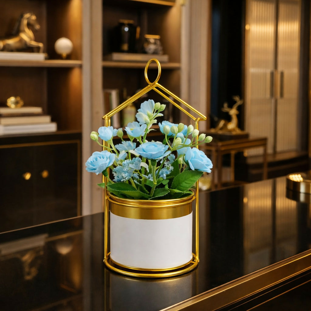 Gold House Frame Tabletop Planter with Decorative Pot(Color may vary)