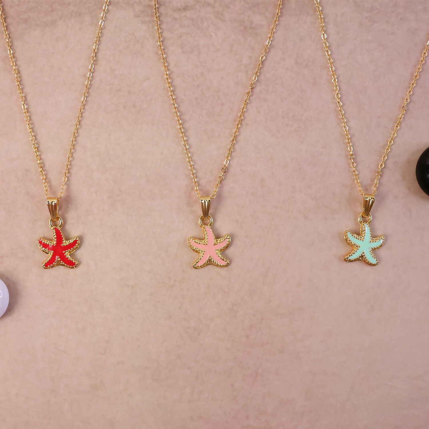 Cute Starfish Gold Pendant Necklace with Color Enamel