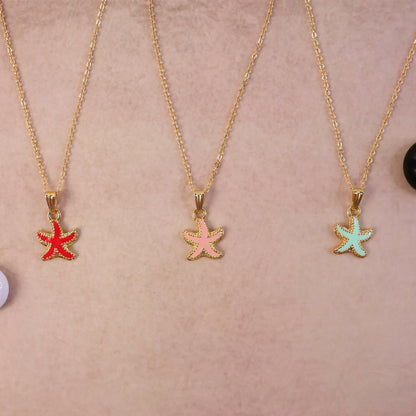 Cute Starfish Gold Pendant Necklace with Color Enamel