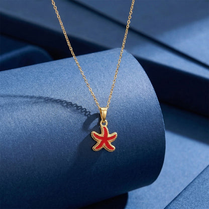 Cute Starfish Gold Pendant Necklace with Color Enamel