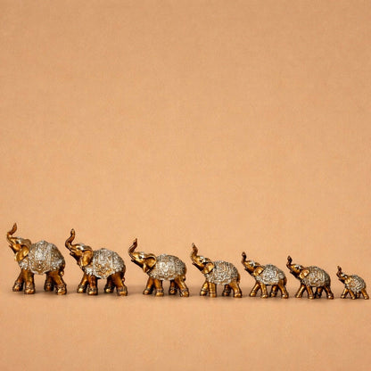 Gold Silver Elephant Family Showpiece Set for Home Décor & Gifting