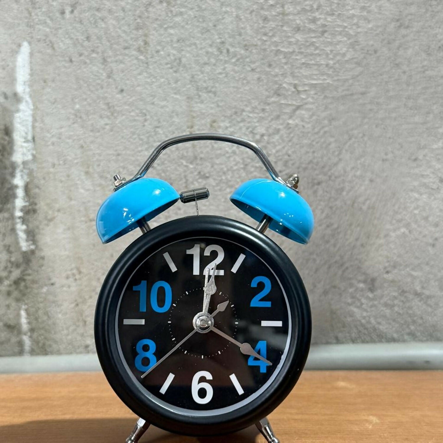 Blue Twin Bell Alarm Clock – Loud Retro Analog Desk Clock with Night Light