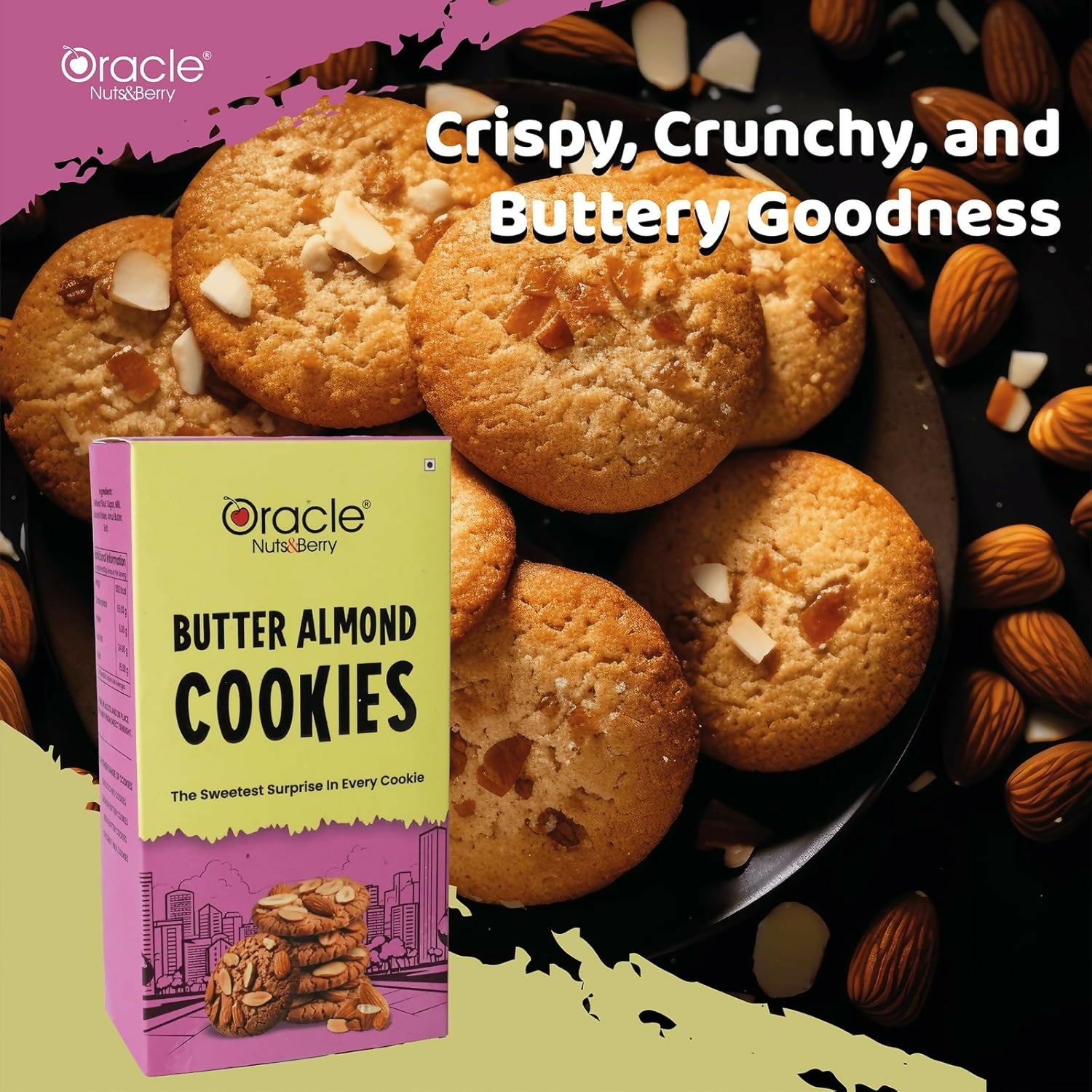 Oracle Butter Almond Cookies Crunchy Biscuit Snack 200gm Made with Real Butter