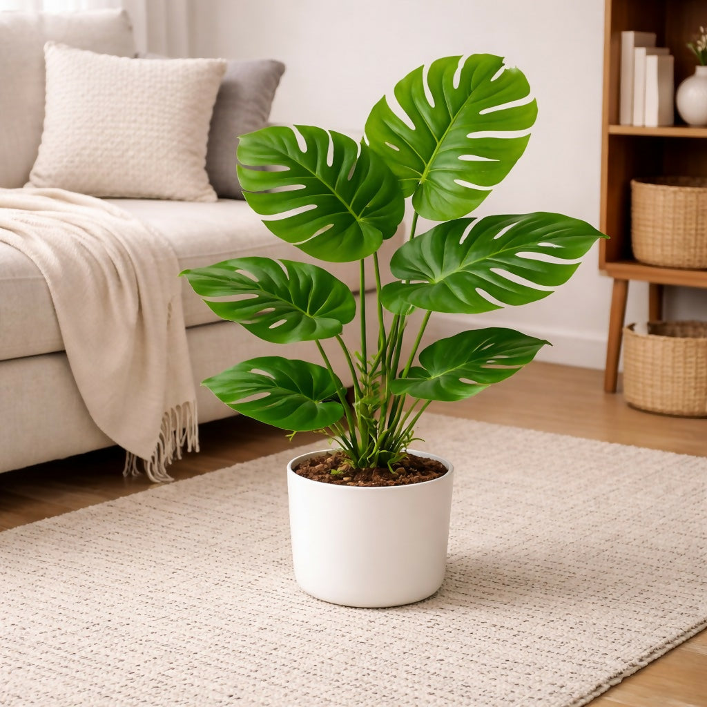 Artificial Monstera Leaf Plant with Pot for Home & Office Table Décor