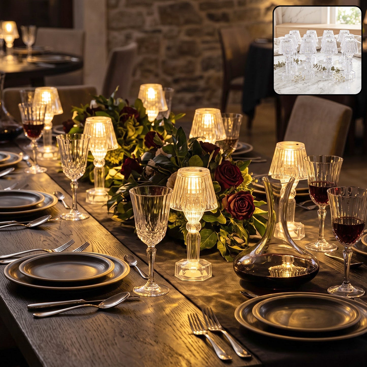 Mini Crystal Style LED Table Lamp Set Warm Glow Decor Light (12 Pc)