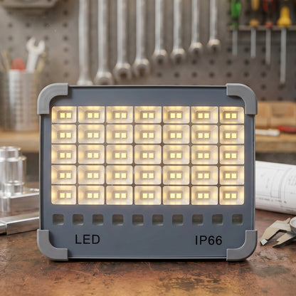 Portable, rechargeable LED work light for construction, camping, and emergency use