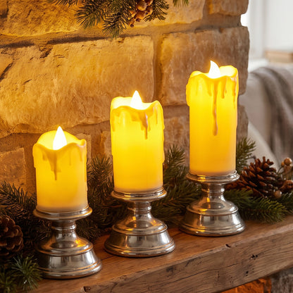 Plastic Flameless LED Candle Set with Pedestal Stand for Decoration (3 Pc)
