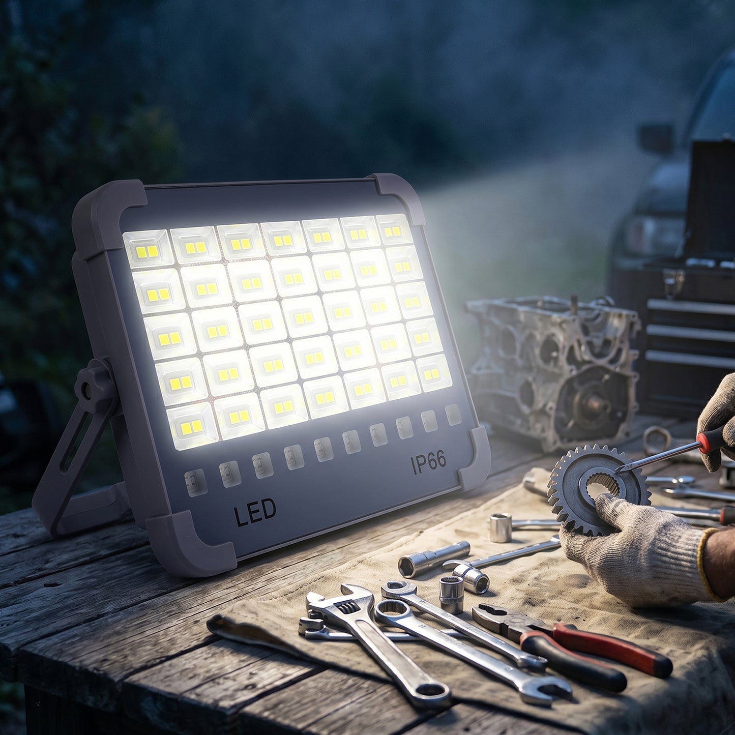 Outdoor flood light in grey with multiple mounting options for versatile outdoor lighting