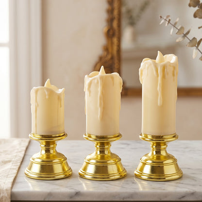 Plastic Flameless LED Candle Set with Pedestal Stand for Decoration (3 Pc)