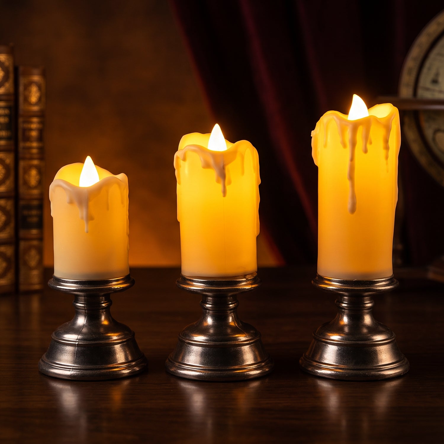 Plastic Flameless LED Candle Set with Pedestal Stand for Decoration (3 Pc)