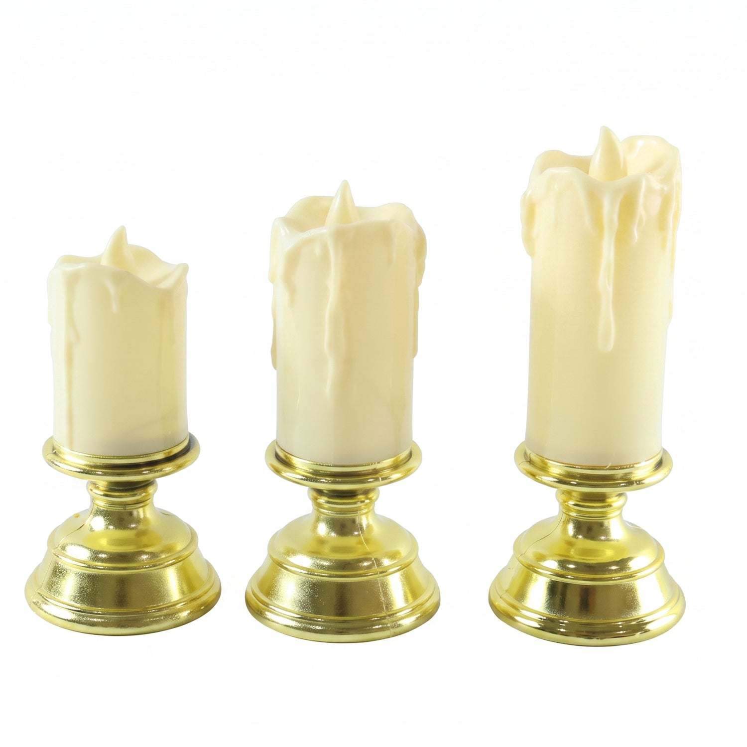 Plastic Flameless LED Candle Set with Pedestal Stand for Decoration (3 Pc)