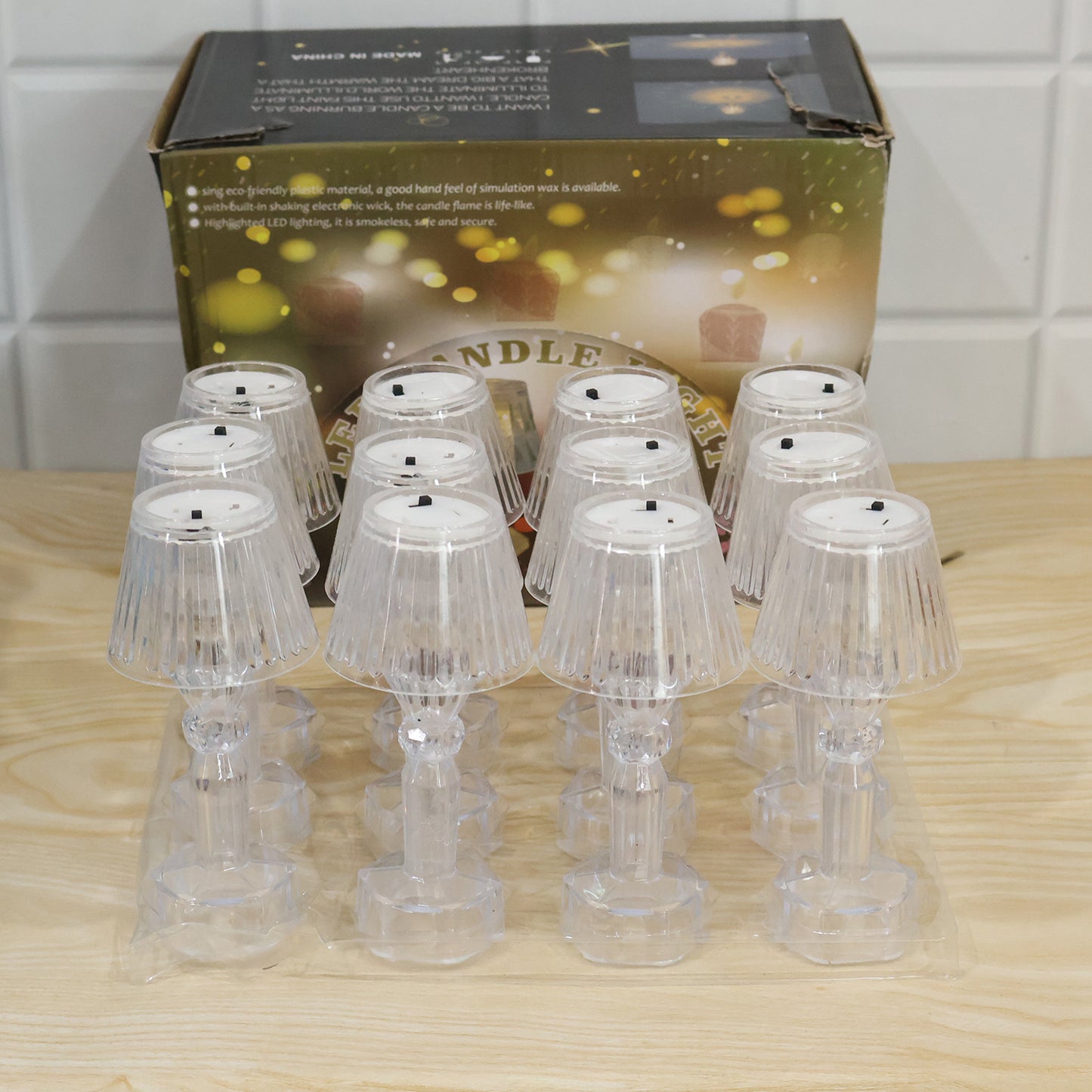 Mini Crystal Style LED Table Lamp Set Warm Glow Decor Light (12 Pc)