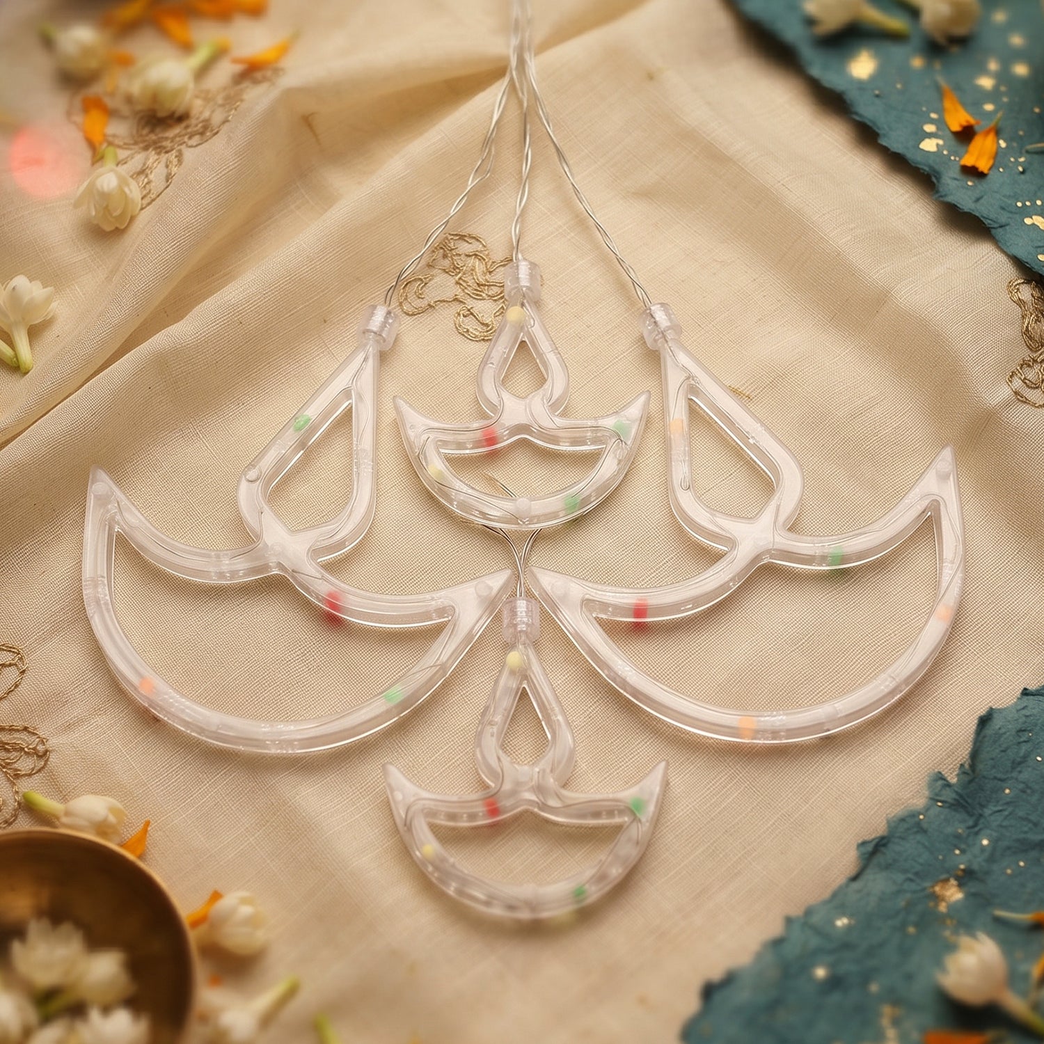 12 Diya Multicolour LED Curtain String Light for Diwali Decoration (1 Set)